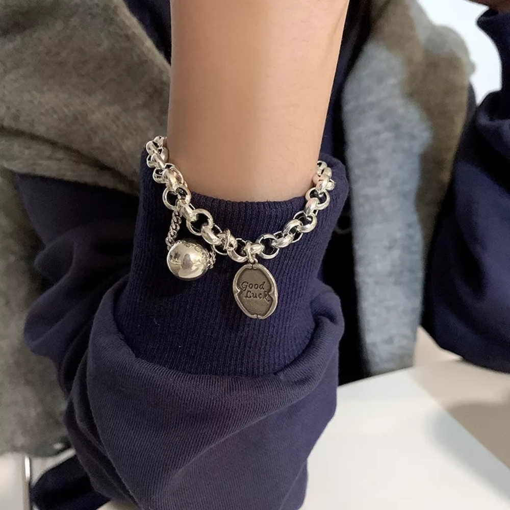 New 925 SILVER PUNK HIP HOP TAG CON BOHEMIAN RETRO BRACELET - Picture 3 of 4